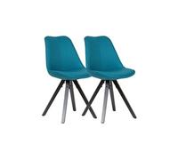 Chaise de salle à manger en tissu rembourrée - WOHNLING - Lot de 2 - Bleu - Bois massif