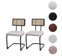 Lot de 2 chaises à piétement luge HWC-K88 bois rotin blanc