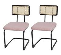 Lot de 2 chaises à piétement luge HWC-K88, chaise à dossier, bois rotin métal bouclé tissu/textile rose