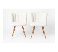 Lot de 2 Chaises Ariel en tissu Bouclette Blanc - Fauteuil Design