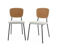 Lot de 2 chaises assise bouclette texturée blanche. dossier bois de peuplier courbé. pieds en métal noir mat