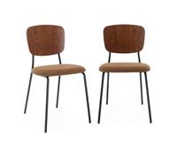 Lot de 2 chaises assise bouclette texturée moutarde. dossier bois de peuplier courbé. pieds en métal noir mat