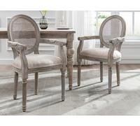 Lot de 2 chaises avec accoudoirs - Cannage, tissu et bois d'hévéa - Beige - ANTOINETTE Beige