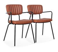Lot de 2 chaises avec accoudoirs en textile enduit marron foncé - Oviala