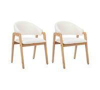 Lot de 2 chaises avec accoudoirs en tissu bouclette et bois d'hévéa - Blanc et naturel - SOLUNA