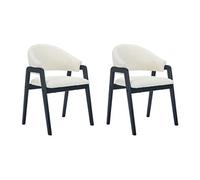 Vente-unique - Lot de 2 chaises avec accoudoirs en Tissu Bouclette et Bois d'hévéa - Blanc et Noir - SOLUNA - Salle à Manger