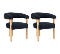 Lot de 2 chaises avec accoudoirs en tissu bouclette et bois d'hévéa naturel - Noir - LIVELIA de