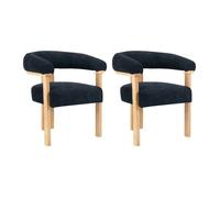 Lot de 2 chaises avec accoudoirs en tissu bouclette et bois d'hévéa naturel - Anthracite foncé - LIVELIA