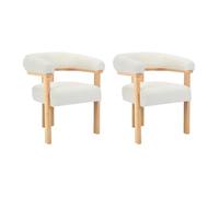 Lot de 2 chaises avec accoudoirs en tissu bouclette et bois d'hévéa naturel - Blanc - LIVELIA de