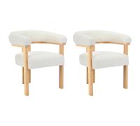 Lot de 2 chaises avec accoudoirs en tissu bouclette et bois d'hévéa naturel - Blanc - LIVELIA de