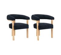 Lot de 2 chaises avec accoudoirs en tissu bouclette et bois d'hévéa naturel - Noir - LIVELIA de
