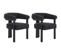 Lot de 2 chaises avec accoudoirs en tissu bouclette et bois d'hévéa - Noir - LIVELIA de Pascal MORABITO
