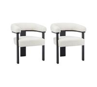 Lot de 2 chaises avec accoudoirs en tissu bouclette et bois d'hévéa noir - Blanc - LIVELIA de