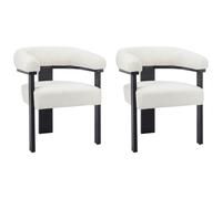 Lot de 2 chaises avec accoudoirs en tissu bouclette et bois d'hévéa noir - Blanc - LIVELIA de Pascal MORABITO