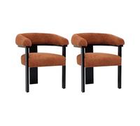 Lot de 2 chaises avec accoudoirs en tissu bouclette et bois d'hévéa noir - Terracotta - LIVELIA de