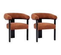 Lot de 2 chaises avec accoudoirs en tissu bouclette et bois d'hévéa noir - Terracotta - LIVELIA de Pascal MORABITO