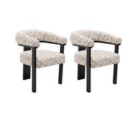 Lot de 2 chaises avec accoudoirs en tissu texturé bicolore et bois d'hévéa noir - Crème et taupe - LIVELIA de Pascal Morabito
