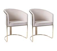 Lot de 2 chaises avec accoudoirs en velours et métal - Crème et doré - JOSETHE de