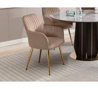 Vente-unique - Lot de 2 chaises avec accoudoirs en Velours et métal doré - Beige - Eleana - Salle à Manger