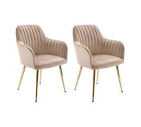 Vente-unique - Lot de 2 chaises avec accoudoirs en Velours et métal doré - Beige - Eleana - Salle à Manger