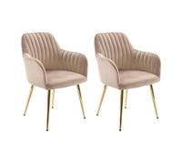Lot de 2 chaises avec accoudoirs en velours et métal doré - Beige - ELEANA