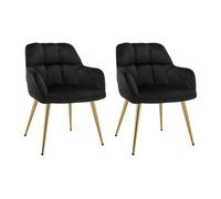 Lot de 2 chaises avec accoudoirs en velours et métal doré - Noir - PEGA de