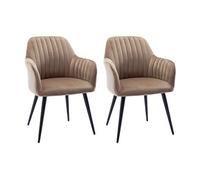 Lot de 2 chaises avec accoudoirs en velours et métal noir - Beige - ELEANA