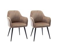 Lot de 2 chaises avec accoudoirs en velours et métal noir - Beige - ELEANA