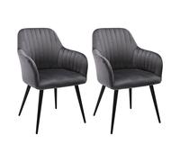 Lot de 2 chaises avec accoudoirs en velours et métal noir - Gris - ELEANA