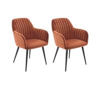 Lot de 2 chaises avec accoudoirs en velours et métal noir - Terracotta - ELEANA Terracotta