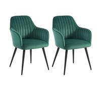 Lot de 2 chaises avec accoudoirs en velours et métal noir - Vert - ELEANA