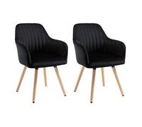 Lot de 2 chaises avec accoudoirs en velours et pieds bois de hêtre - Noir - ELEANA