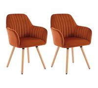 Lot de 2 chaises avec accoudoirs en velours et pieds bois de hêtre - Terracotta - ELEANA
