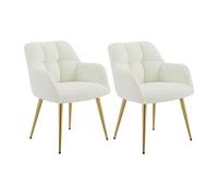 Lot de 2 chaises avec accoudoirs - Tissu bouclette et métal doré - Blanc - PEGA de
