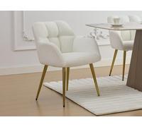 Lot de 2 chaises avec accoudoirs - Tissu bouclette et métal doré - Blanc - PEGA de Pascal MORABITO