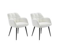 Lot de 2 chaises avec accoudoirs - Tissu bouclette et métal noir - Blanc - PEGA de
