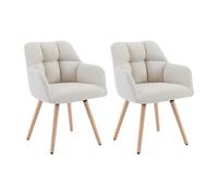 Lot de 2 chaises avec accoudoirs - Tissu et bois de hêtre - Beige - PEGA de