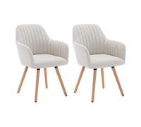 Lot de 2 chaises avec accoudoirs - Tissu et pieds bois de hêtre - Crème - ELEANA
