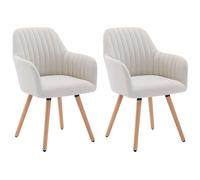 Lot de 2 chaises avec accoudoirs - Tissu et pieds bois de hêtre - Crème - ELEANA