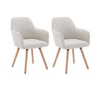 Lot de 2 chaises avec accoudoirs - Tissu et pieds bois de hêtre - Crème - ELEANA