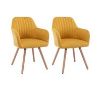 Lot de 2 chaises avec accoudoirs - Tissu et pieds bois de hêtre - Jaune - ELEANA