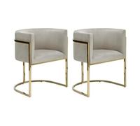 Lot de 2 chaises avec accoudoirs - Velours et acier inoxydable - Beige et doré - PERIA de
