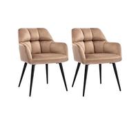 Vente-unique - Lot de 2 chaises avec accoudoirs - Velours et métal - Beige - PEGA - Salle à Manger