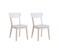 Beliani Lot de 2 Chaises en MDF Blanc et Bois d'Hévéa Clair de Style Scandinave Santos