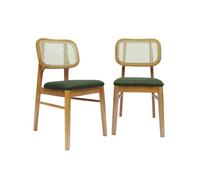 Lot de 2 chaises bohème bois d'hévéa et cannage kaki - Mani