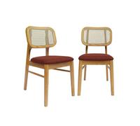 Lot de 2 chaises bohème bois d'hévéa et cannage terracotta - Mani