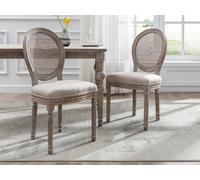 Lot de 2 chaises - Cannage, tissu et bois d'hévéa - Beige - ANTOINETTE