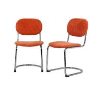 Lot de 2 chaises cantilever arrondie métal. tissu chenille orange et pieds chromés - L 47 x P 54.5 x H 81cm - Maloa