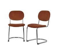 Lot de 2 chaises cantilever arrondie métal. velours côtelé camel et pieds chromés - L 47 x P 54.5 x H 81cm - Maloa