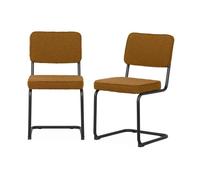 Lot de 2 chaises cantilever bouclette texturée ocre. Maja. L46 x P54.5x H84.5cm